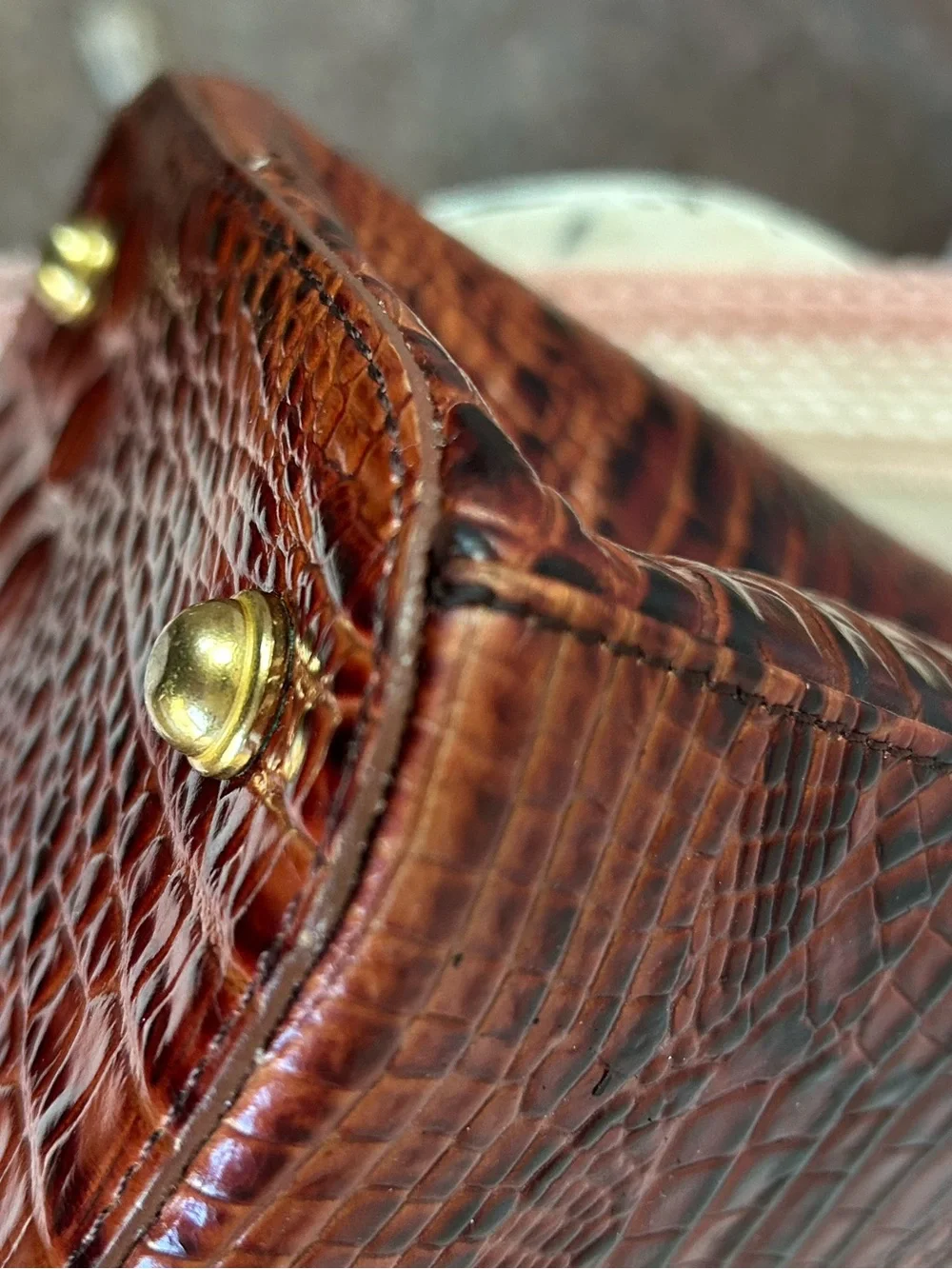 BRAHMIN BLAKE Carryall Brown Chestnut Croc-Embossed Satchel Tote Bag Convertible